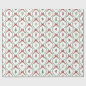 Christmas trellis red bows ornaments & foliage  ラッピングペーパー (フラット)