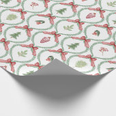 Christmas trellis red bows ornaments & foliage  ラッピングペーパー (角)