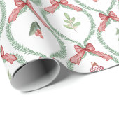Christmas trellis red bows ornaments & foliage  ラッピングペーパー (ロールコーナー)