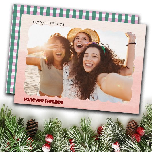 Christmas Trendy Checks Custom Photo Holiday Cards シーズンカード