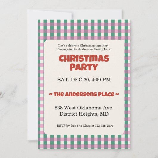 Christmas Trendy Checks Customize Party 招待状 (正面)
