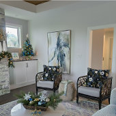 Christmas Tropical Coastal Blue Hibiscus Floral  クッション