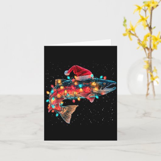 Christmas Trout Fish Funny Fishing Santa Hat Light カード (黄色い花)