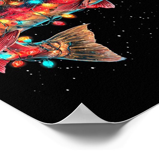 Christmas Trout Fish Funny Fishing Santa Hat Light ポスター (角)