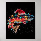 Christmas Trout Fish Funny Fishing Santa Hat Light ポスター (正面)