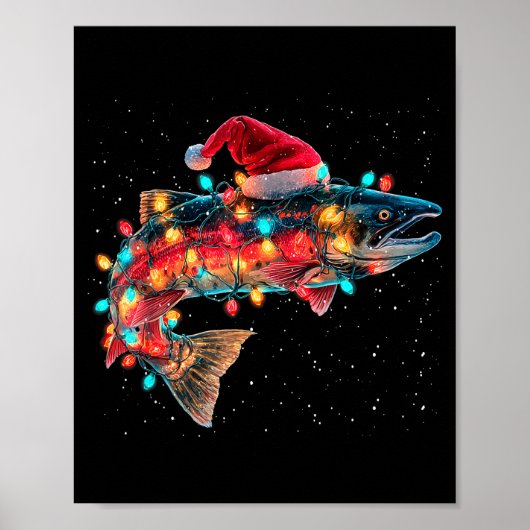 Christmas Trout Fish Funny Fishing Santa Hat Light ポスター (正面)
