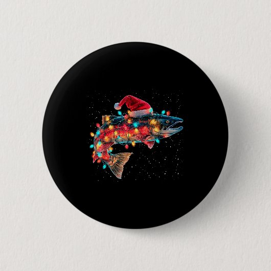 Christmas Trout Fish Funny Fishing Santa Hat Light 缶バッジ (正面)