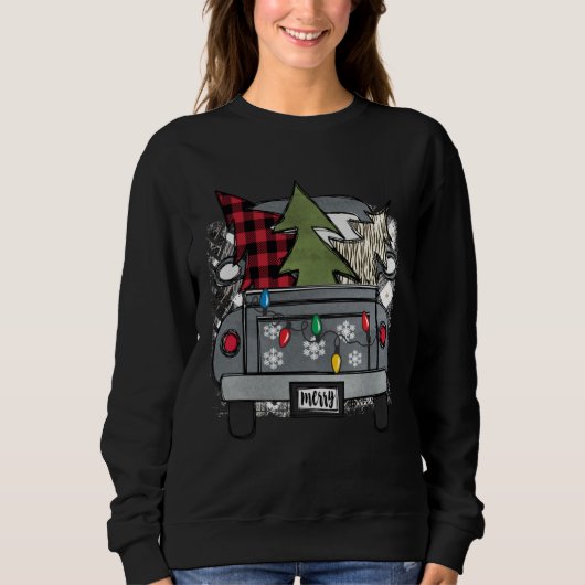 Christmas Truck and Red Buffalo Plaid Holiday Tree スウェットシャツ (正面)