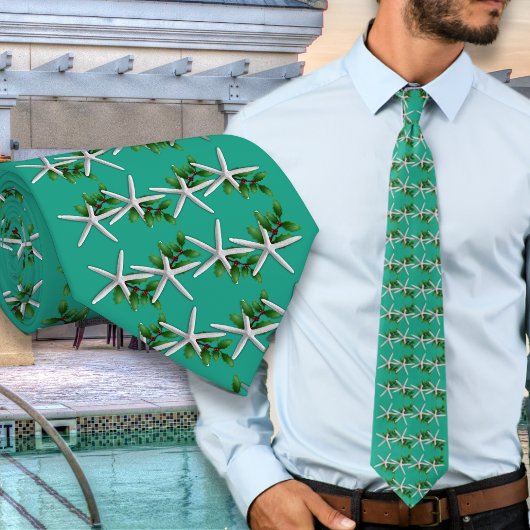 Christmas Turquoise Starfish pattern tie ネクタイ