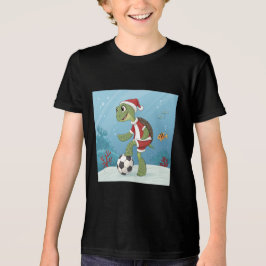 Christmas Turtle playing football トライブレンドＴシャツ