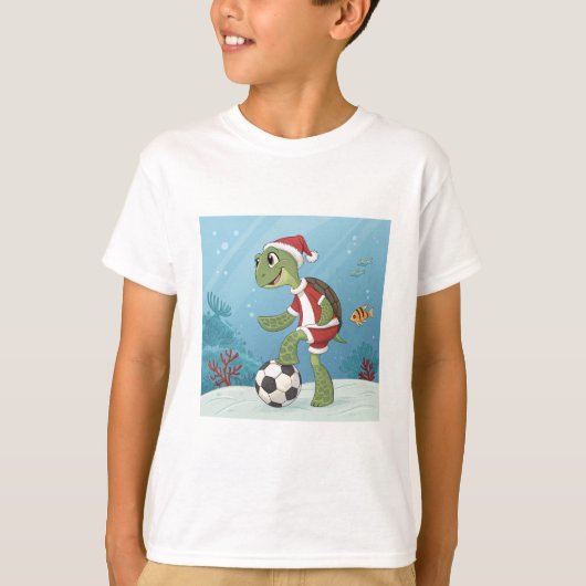 Christmas Turtle playing football Tシャツ (正面)