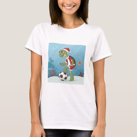 Christmas Turtle playing football Tシャツ (正面)