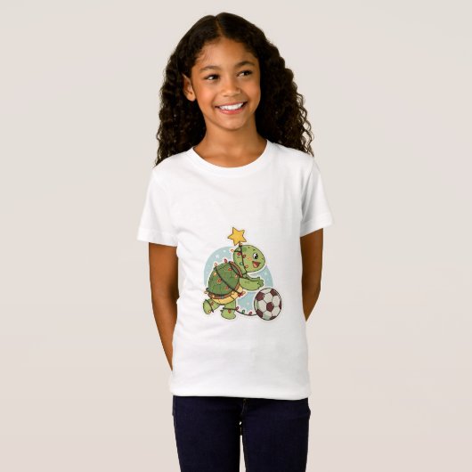 Christmas Turtle with Soccer Ball Tシャツ (正面フル)