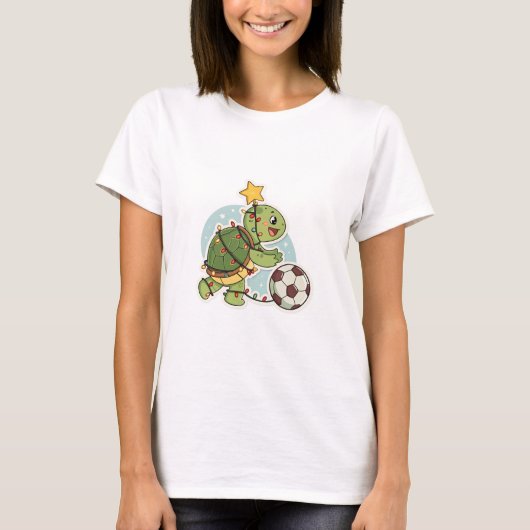 Christmas Turtle with Soccer Ball Tシャツ (正面)