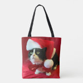 Christmas Tuxedo Cat in Santa Hat トートバッグ (裏面)