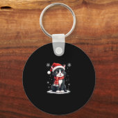 Christmas Tuxedo Cat Santa Scarf Ugly Xmas Women G キーホルダー (正面)