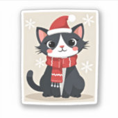 Christmas Tuxedo Cat Santa Scarf Ugly Xmas Women G シール (正面)