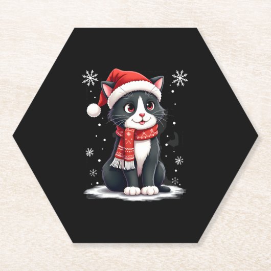 Christmas Tuxedo Cat Santa Scarf Ugly Xmas Women G ペーパーコースター (正面)