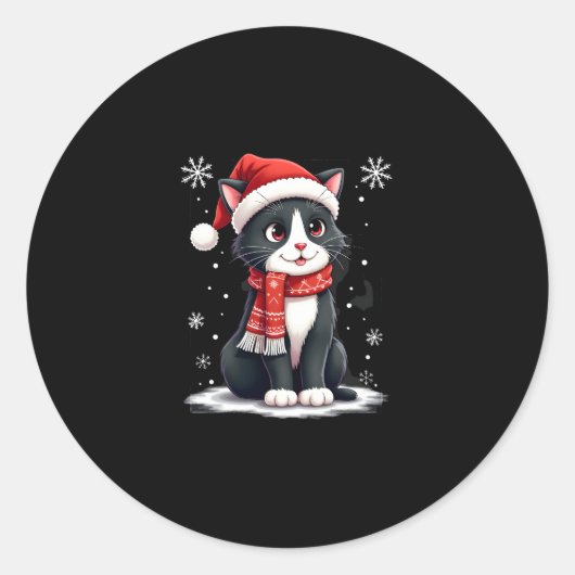 Christmas Tuxedo Cat Santa Scarf Ugly Xmas Women G ラウンドシール (正面)