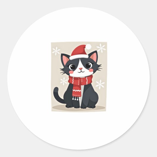 Christmas Tuxedo Cat Santa Scarf Ugly Xmas Women G ラウンドシール (正面)