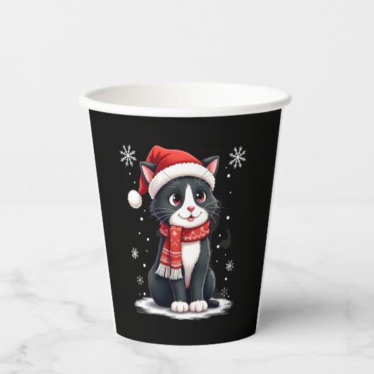 Christmas Tuxedo Cat Santa Scarf Ugly Xmas Women G 紙コップ (正面)