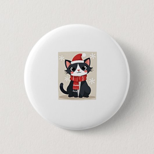 Christmas Tuxedo Cat Santa Scarf Ugly Xmas Women G 缶バッジ (正面)