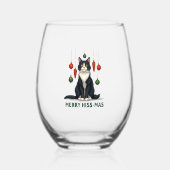 Christmas Tuxedo Cat with Holiday Decorations Merr ステムなしワイングラス (正面)