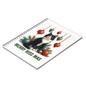 Christmas Tuxedo Cat with Holiday Decorations Merr ノートブック (左側)