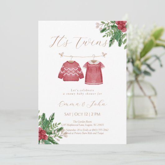 Christmas Twin Siblings Baby Shower Invitation 招待状 (スタンド正面)