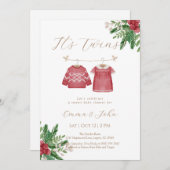 Christmas Twin Siblings Baby Shower Invitation 招待状 (正面/裏面)