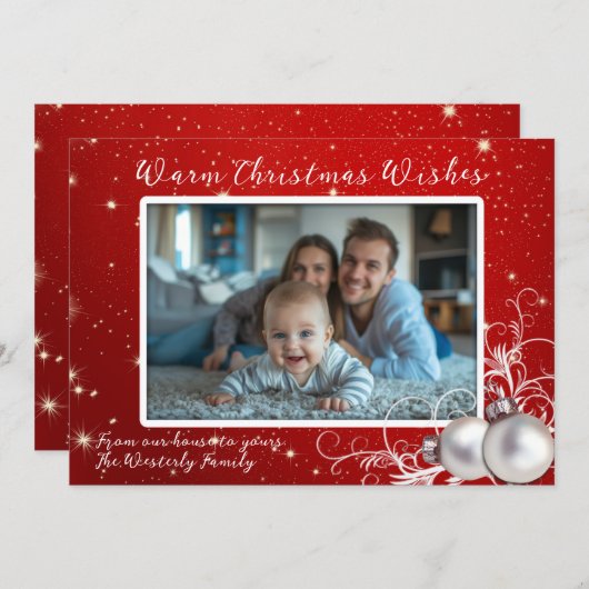 Christmas Twinkling Red One Photo Greeting Card (正面/裏面)