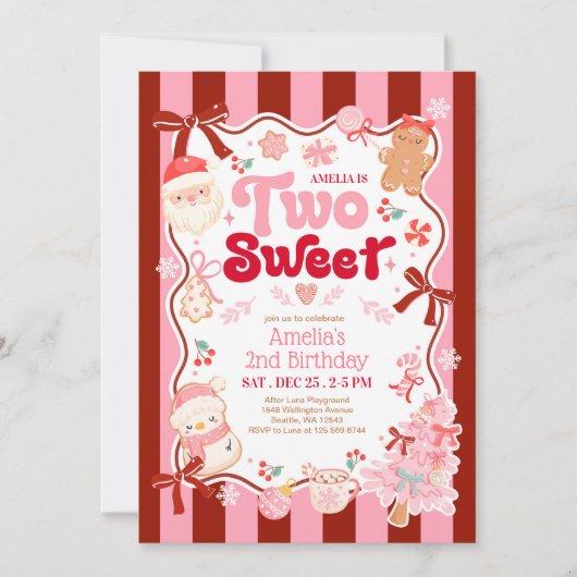 Christmas Two Sweet 2nd Birthday Invitation 招待状 (正面)