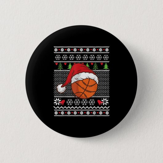 Christmas Ugly Sweater Style Basketball Xmas Merry 缶バッジ (正面)