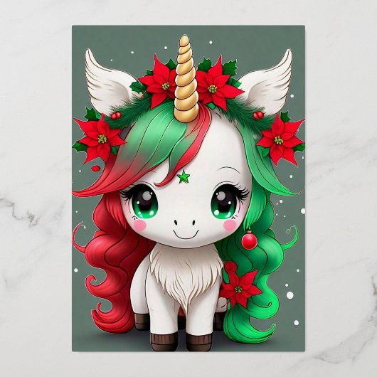 Christmas Unicorn  箔シーズンカード (正面)