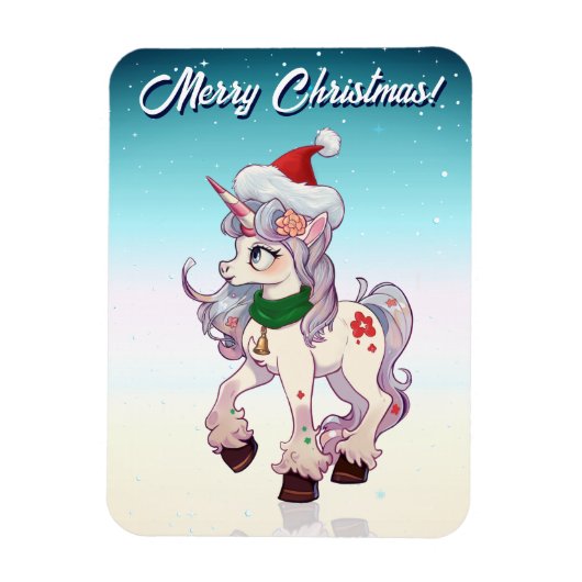 Christmas Unicorn Cartoon マグネット (縦)