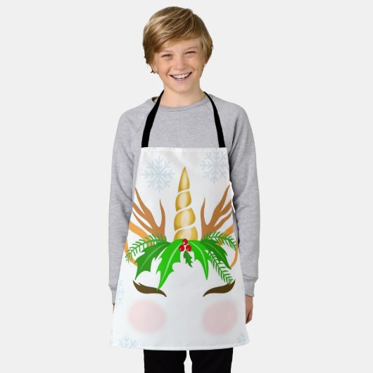 Christmas Unicorn Face エプロン (着用した状態)