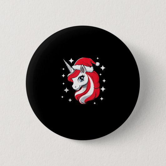 Christmas Unicorn For Girls Red Santa Hat Winter H 缶バッジ (正面)