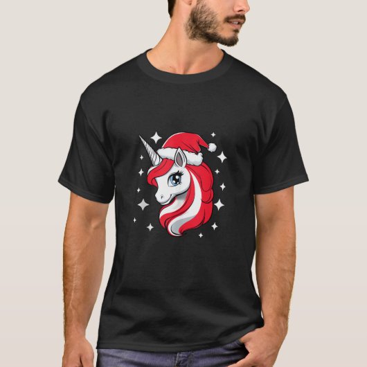 Christmas Unicorn For Girls Red Santa Hat Winter H Tシャツ (正面)