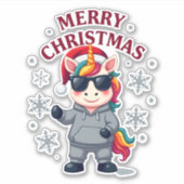 Christmas Unicorn Santa Hat T-Shirt シール (正面)