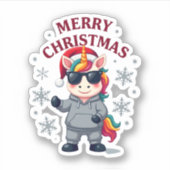 Christmas Unicorn Santa Hat T-Shirt シール (正面)