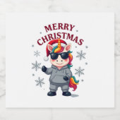 Christmas Unicorn Santa Hat T-Shirt スパークリングワインラベル (シングルラベル)