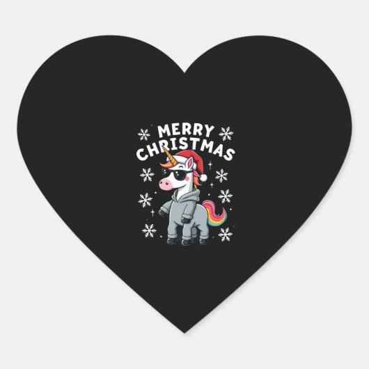 Christmas Unicorn Santa Hat T-Shirt (2) ハートシール (正面)