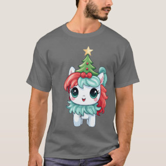 Christmas Unicorn with Christmasree and Star vinta Tシャツ