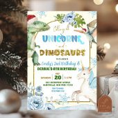 Christmas Unicorns and Dinosaur Joint Birthday 招待状