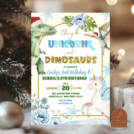 Christmas Unicorns and Dinosaur Joint Birthday 招待状