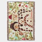 Christmas Vibes Snowman Celebration スローブランケット (正面縦)