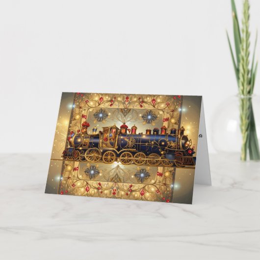 Christmas Victorian Elegant Train Steampunk Whimsy シーズンカード (正面)