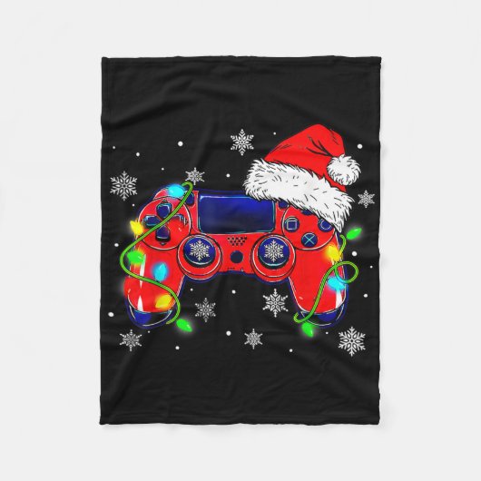 Christmas Video Game Controller Santa Hat Gamer Bo フリースブランケット (正面)