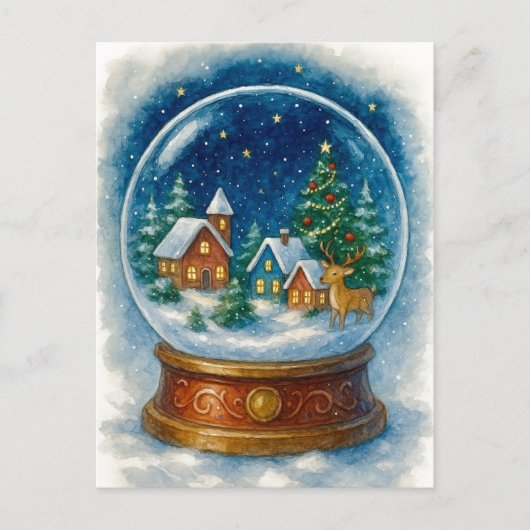 Christmas Village at Night Snow Globe Postcard シーズンポストカード (正面)