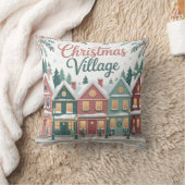 Christmas Village Classic Red and Green Houses クッション (ブランケット)